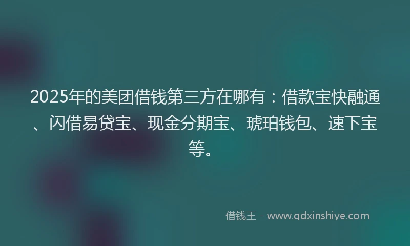 2025年的美团借钱第三方在哪有：借款宝快融通、闪借易贷宝、现金分期宝、琥珀钱包、速下宝等。