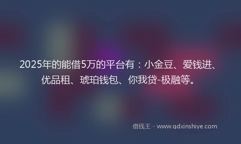 2025年的能借5万的平台有：小金豆、爱钱进、优品租、琥珀钱包、你我贷-极融等。