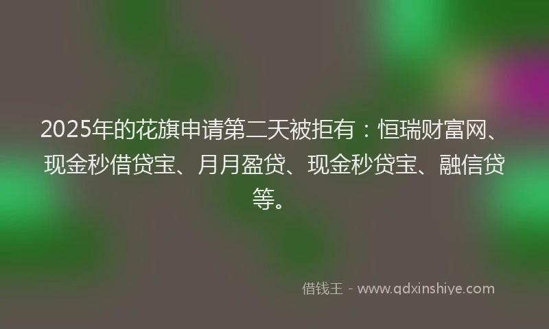 2025年的花旗申请第二天被拒有：恒瑞财富网、现金秒借贷宝、月月盈贷、现金秒贷宝、融信贷等。