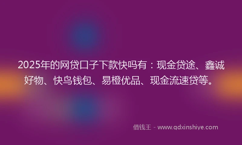 2025年的网贷口子下款快吗有：现金贷途、鑫诚好物、快鸟钱包、易橙优品、现金流速贷等。