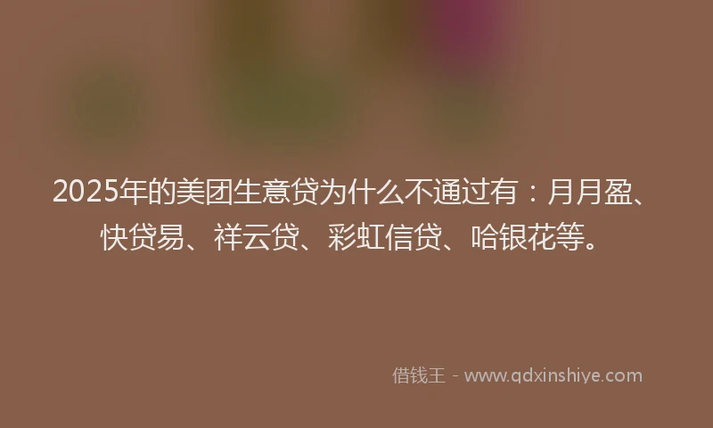 2025年的美团生意贷为什么不通过有：月月盈、快贷易、祥云贷、彩虹信贷、哈银花等。