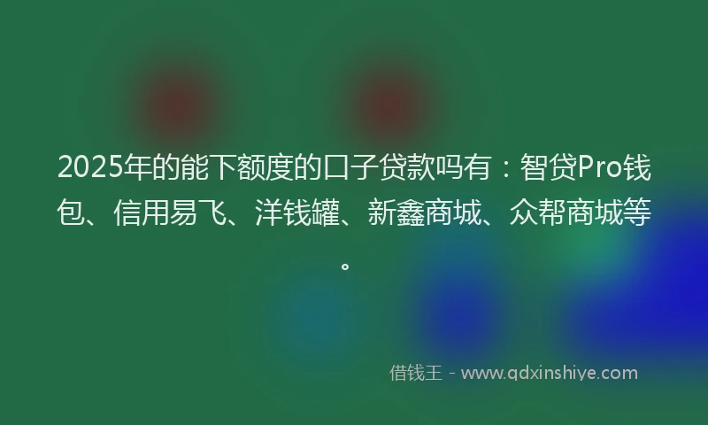 2025年的能下额度的口子贷款吗有：智贷Pro钱包、信用易飞、洋钱罐、新鑫商城、众帮商城等。
