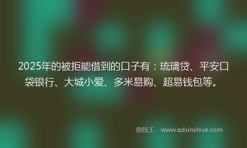2025年的被拒能借到的口子有：琉璃贷、平安口袋银行、大城小爱、多米易购、超易钱包等。