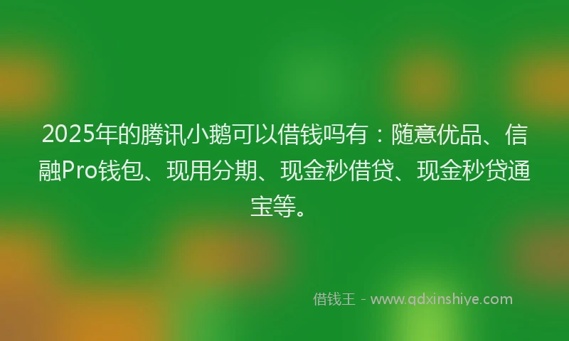 2025年的腾讯小鹅可以借钱吗有：随意优品、信融Pro钱包、现用分期、现金秒借贷、现金秒贷通宝等。