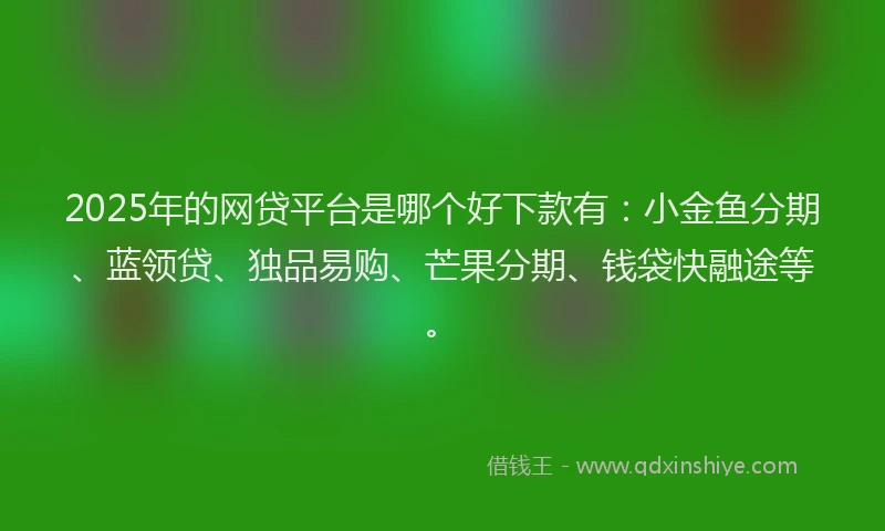 2025年的网贷平台是哪个好下款有：小金鱼分期、蓝领贷、独品易购、芒果分期、钱袋快融途等。