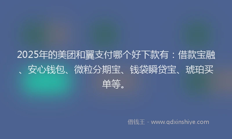 2025年的美团和翼支付哪个好下款有：借款宝融、安心钱包、微粒分期宝、钱袋瞬贷宝、琥珀买单等。