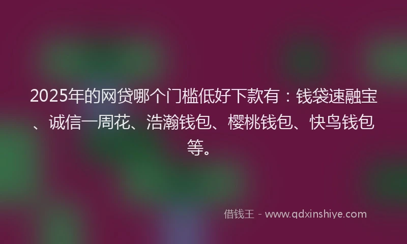 2025年的网贷哪个门槛低好下款有：钱袋速融宝、诚信一周花、浩瀚钱包、樱桃钱包、快鸟钱包等。
