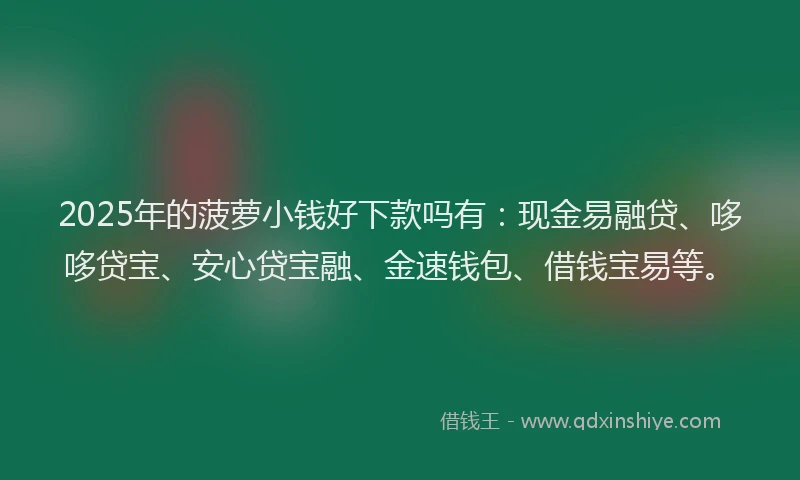 2025年的菠萝小钱好下款吗有：现金易融贷、哆哆贷宝、安心贷宝融、金速钱包、借钱宝易等。