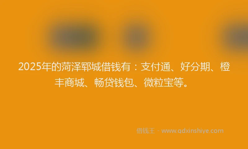 2025年的菏泽郓城借钱有：支付通、好分期、橙丰商城、畅贷钱包、微粒宝等。
