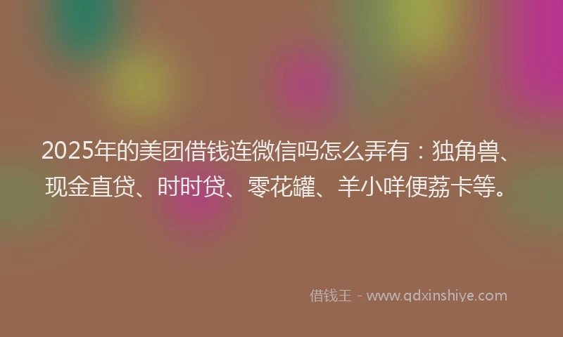 2025年的美团借钱连微信吗怎么弄有：独角兽、现金直贷、时时贷、零花罐、羊小咩便荔卡等。