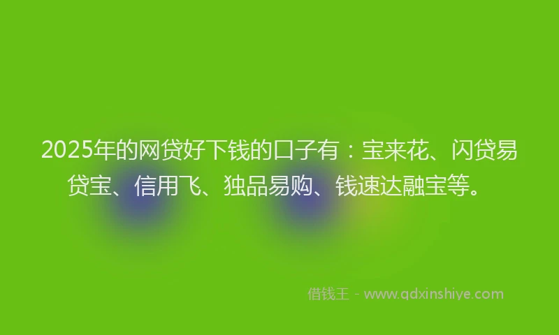 2025年的网贷好下钱的口子有：宝来花、闪贷易贷宝、信用飞、独品易购、钱速达融宝等。