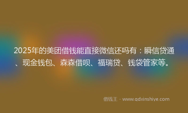 2025年的美团借钱能直接微信还吗有：瞬信贷通、现金钱包、森森借呗、福瑞贷、钱袋管家等。