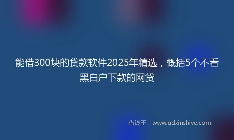 能借300块的贷款软件2025年精选，概括5个不看黑白户下款的网贷