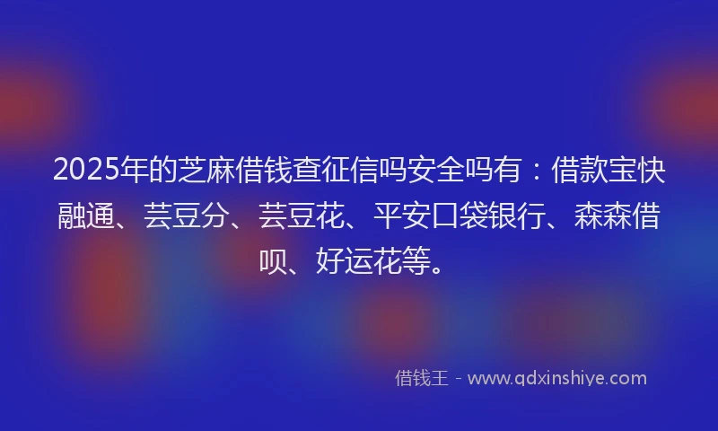 2025年的芝麻借钱查征信吗安全吗有：借款宝快融通、芸豆分、芸豆花、平安口袋银行、森森借呗、好运花等。