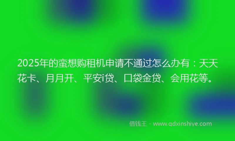 2025年的蛮想购租机申请不通过怎么办有：天天花卡、月月开、平安i贷、口袋金贷、会用花等。