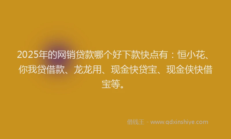 2025年的网销贷款哪个好下款快点有：恒小花、你我贷借款、龙龙用、现金快贷宝、现金侠快借宝等。