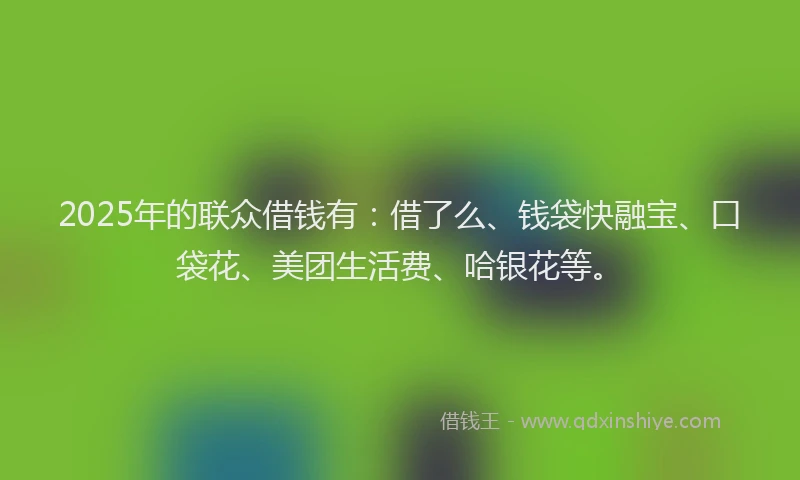 2025年的联众借钱有：借了么、钱袋快融宝、口袋花、美团生活费、哈银花等。