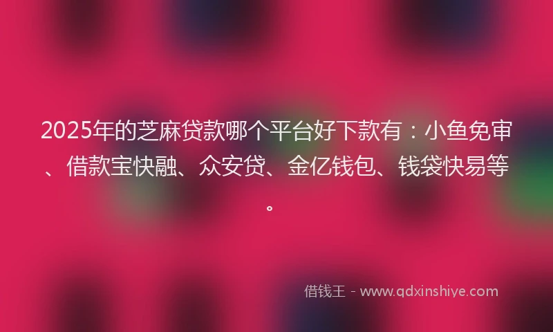 2025年的芝麻贷款哪个平台好下款有：小鱼免审、借款宝快融、众安贷、金亿钱包、钱袋快易等。
