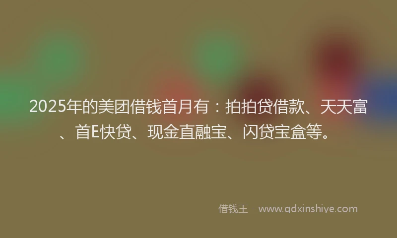 2025年的美团借钱首月有：拍拍贷借款、天天富、首E快贷、现金直融宝、闪贷宝盒等。