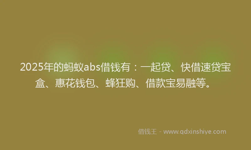 2025年的蚂蚁abs借钱有：一起贷、快借速贷宝盒、惠花钱包、蜂狂购、借款宝易融等。