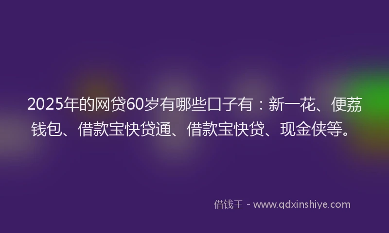 2025年的网贷60岁有哪些口子有：新一花、便荔钱包、借款宝快贷通、借款宝快贷、现金侠等。