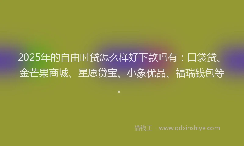 2025年的自由时贷怎么样好下款吗有：口袋贷、金芒果商城、星愿贷宝、小象优品、福瑞钱包等。