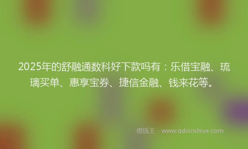 2025年的舒融通数科好下款吗有：乐借宝融、琉璃买单、惠享宝券、捷信金融、钱来花等。