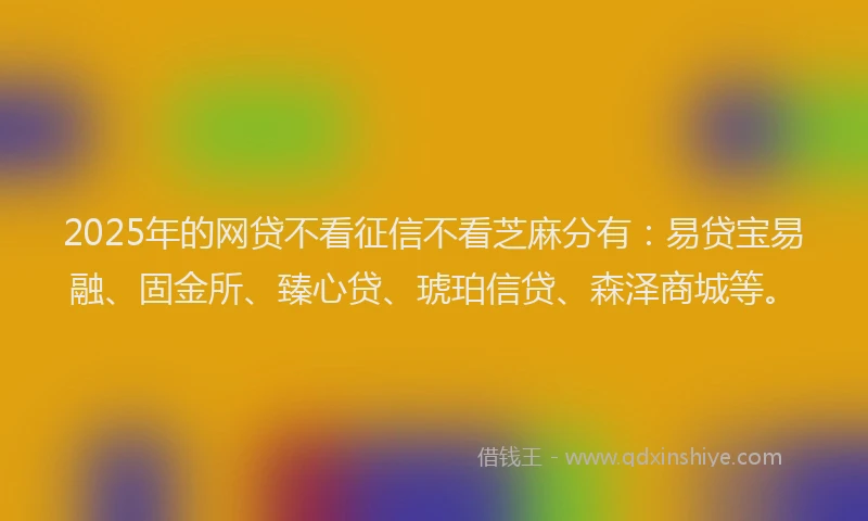 2025年的网贷不看征信不看芝麻分有：易贷宝易融、固金所、臻心贷、琥珀信贷、森泽商城等。