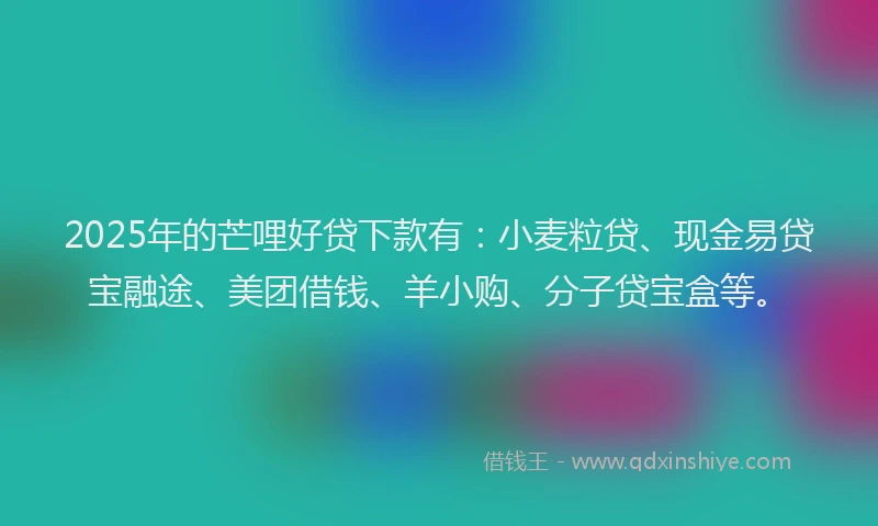 2025年的芒哩好贷下款有：小麦粒贷、现金易贷宝融途、美团借钱、羊小购、分子贷宝盒等。