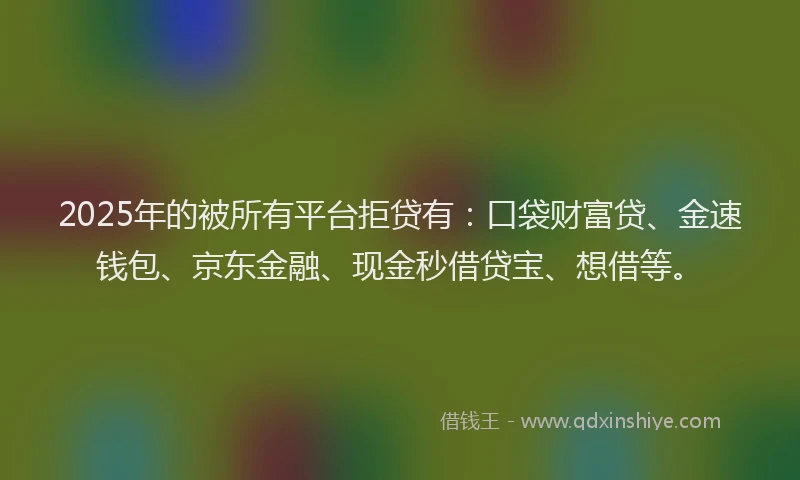 2025年的被所有平台拒贷有：口袋财富贷、金速钱包、京东金融、现金秒借贷宝、想借等。