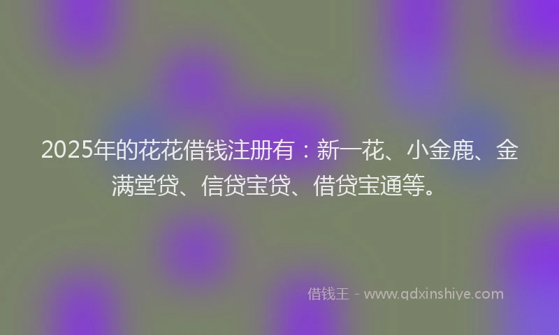 2025年的花花借钱注册有：新一花、小金鹿、金满堂贷、信贷宝贷、借贷宝通等。