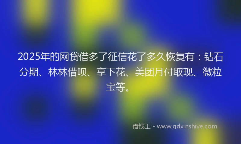 2025年的网贷借多了征信花了多久恢复有：钻石分期、林林借呗、享下花、美团月付取现、微粒宝等。