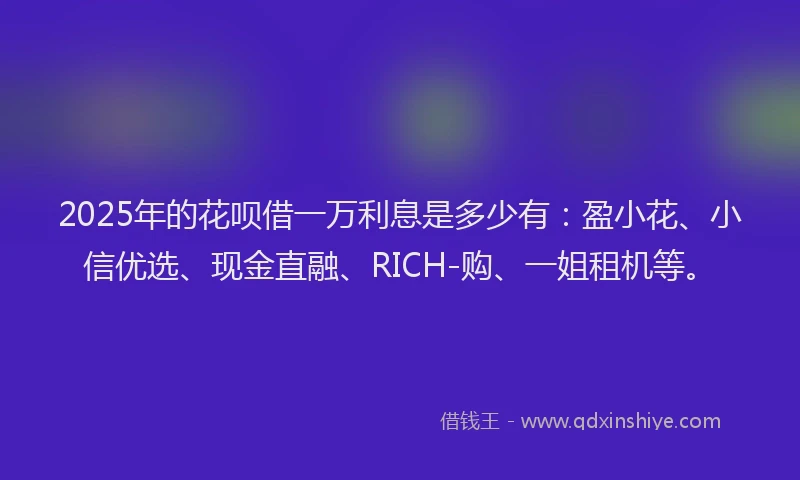 2025年的花呗借一万利息是多少有：盈小花、小信优选、现金直融、RICH-购、一姐租机等。