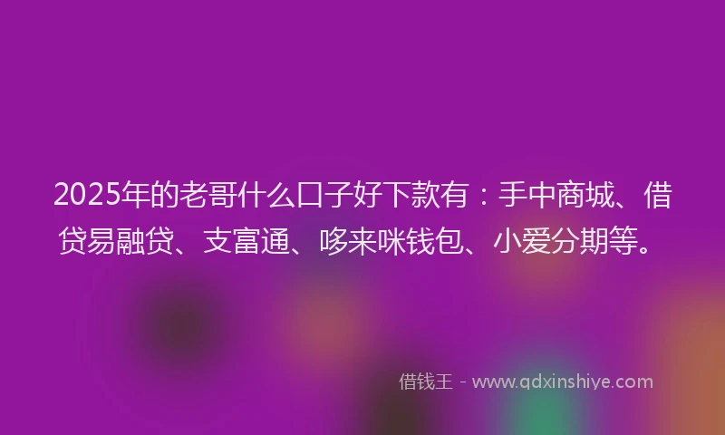 2025年的老哥什么口子好下款有：手中商城、借贷易融贷、支富通、哆来咪钱包、小爱分期等。