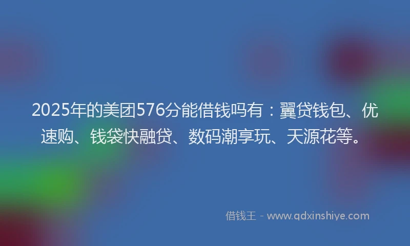 2025年的美团576分能借钱吗有：翼贷钱包、优速购、钱袋快融贷、数码潮享玩、天源花等。