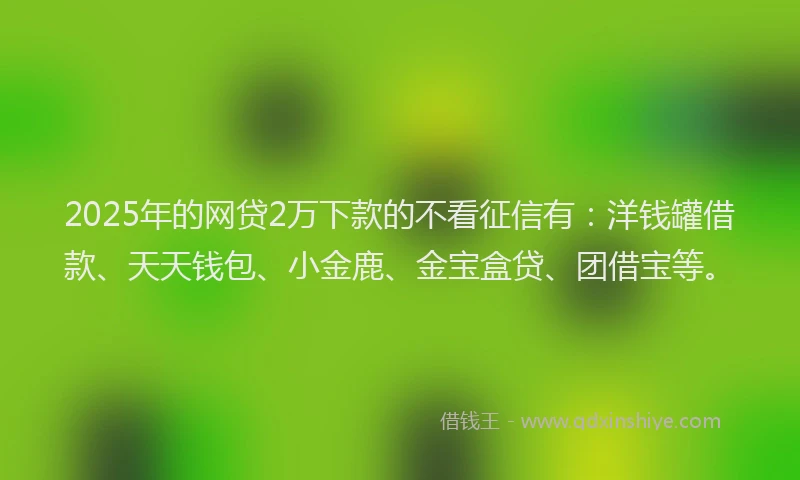 2025年的网贷2万下款的不看征信有：洋钱罐借款、天天钱包、小金鹿、金宝盒贷、团借宝等。