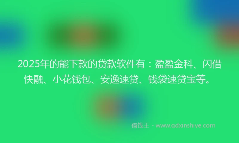 2025年的能下款的贷款软件有：盈盈金科、闪借快融、小花钱包、安逸速贷、钱袋速贷宝等。