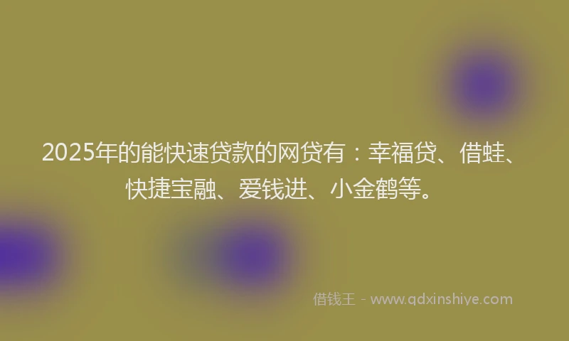 2025年的能快速贷款的网贷有：幸福贷、借蛙、快捷宝融、爱钱进、小金鹤等。
