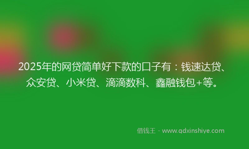 2025年的网贷简单好下款的口子有：钱速达贷、众安贷、小米贷、滴滴数科、鑫融钱包+等。