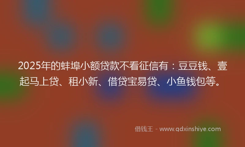 2025年的蚌埠小额贷款不看征信有：豆豆钱、壹起马上贷、租小新、借贷宝易贷、小鱼钱包等。