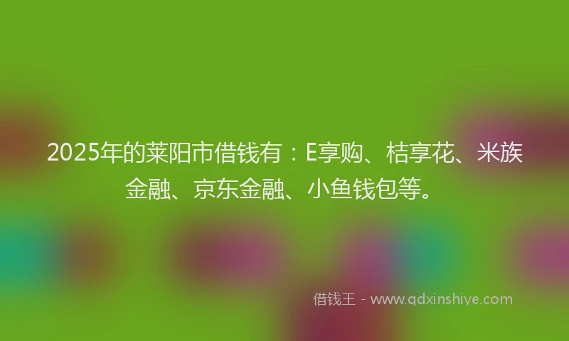 2025年的莱阳市借钱有：E享购、桔享花、米族金融、京东金融、小鱼钱包等。