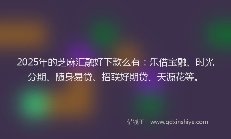 2025年的芝麻汇融好下款么有：乐借宝融、时光分期、随身易贷、招联好期贷、天源花等。
