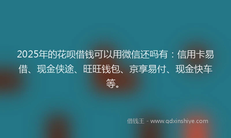 2025年的花呗借钱可以用微信还吗有：信用卡易借、现金侠途、旺旺钱包、京享易付、现金快车等。