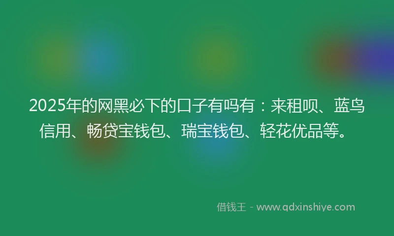 2025年的网黑必下的口子有吗有：来租呗、蓝鸟信用、畅贷宝钱包、瑞宝钱包、轻花优品等。