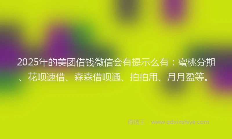 2025年的美团借钱微信会有提示么有：蜜桃分期、花呗速借、森森借呗通、拍拍用、月月盈等。
