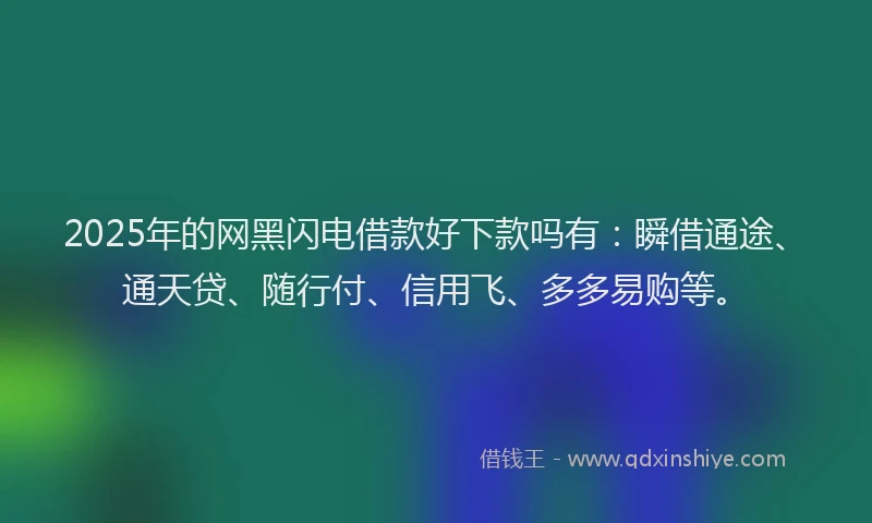2025年的网黑闪电借款好下款吗有：瞬借通途、通天贷、随行付、信用飞、多多易购等。