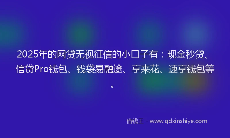 2025年的网贷无视征信的小口子有：现金秒贷、信贷Pro钱包、钱袋易融途、享来花、速享钱包等。