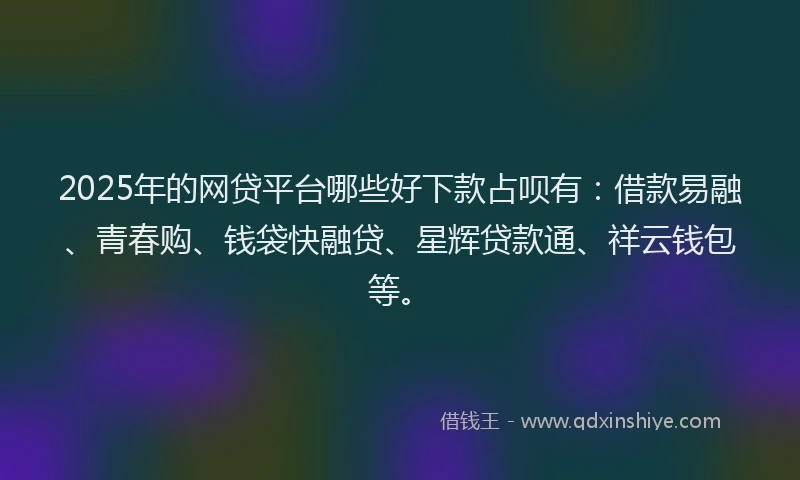 2025年的网贷平台哪些好下款占呗有：借款易融、青春购、钱袋快融贷、星辉贷款通、祥云钱包等。