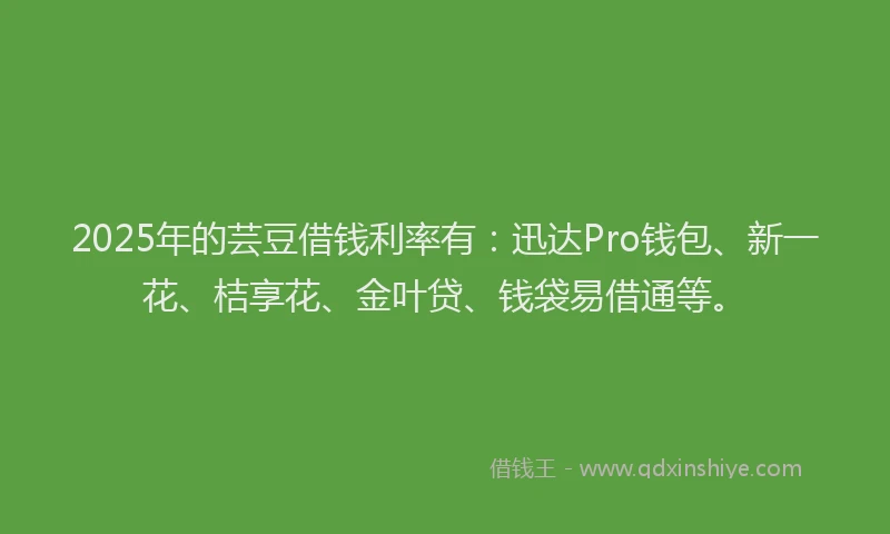 2025年的芸豆借钱利率有：迅达Pro钱包、新一花、桔享花、金叶贷、钱袋易借通等。