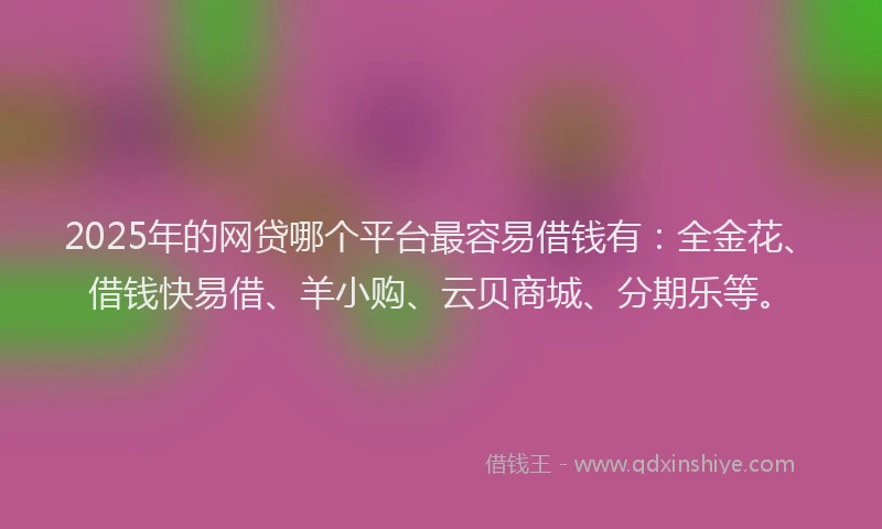 2025年的网贷哪个平台最容易借钱有：全金花、借钱快易借、羊小购、云贝商城、分期乐等。